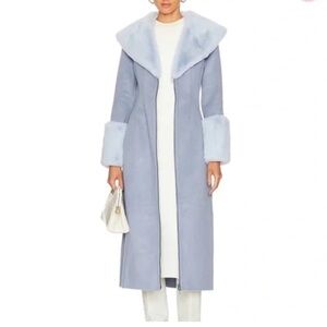 House of Harlow 1960 Ice Blue Faux Fur Wool Blend Winter Designer Coat